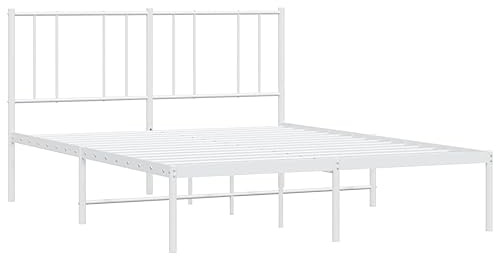vidaXL Sängram med huvudgavel metall vit 120x190 cm, säng, metallsäng, metall sängram, sängar, metallsängar, metall sängramar, gästsäng, gästsängar