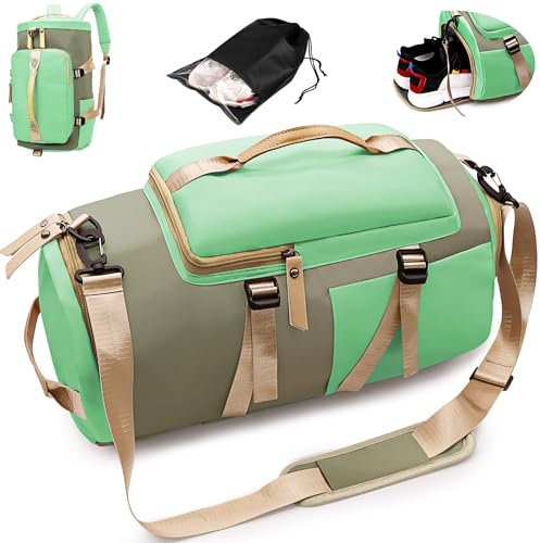 Tokeya Sporttasche Herren Männer Reisetasche Groß mit Schuhfach und Nassfach Wasserdicht Schwimmtasche Faltbar Gym Bag Leicht Trainingstasche für Sport und Fitness, Weekender Reisen Duffel Bag, Grün