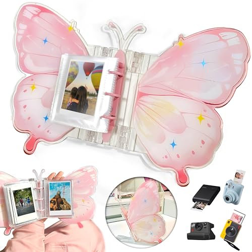 Acryl-Schmetterlings-Fotoalbum mit 80 Taschen, erweiterbar auf über 100 Taschen, Mini Fotoalbum, kompatibel mit Fujifilm Instax, Polaroid, Kodak Sofortfoto, Sofortdrucker, kreatives Geschenk