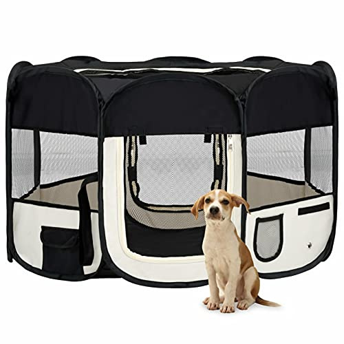 Homgoday Corralito plegable para perros con bolsa de transporte, negro, 125 x 125 x 61 cm, adecuado para perros, cachorros, conejos y gatos, animales y suministros para mascotas