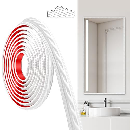 JUNART PCV Zierleisten Selbstklebend, 300cm×2cm, Selbstklebende Deckenstreifen, Selbstklebende Wände, Geeignet für Wände, Spiegelrahmen, Deckendekorationen, Sockelleisten(Weiß)