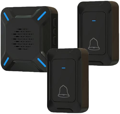 YYQ Sonnette de porte extérieure sans fil IP68 grande enceinte puissante, affichage LED, portée 300 m, 5 niveaux de volume réglables, 58 sonneries (2 émetteurs et 1 récepteur)