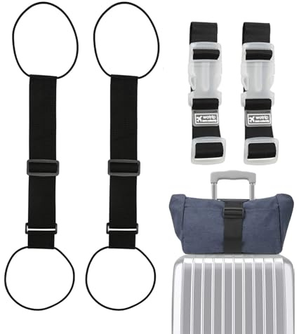 2 Piezas Correa Equipaje Elastica y Correas para Asas de Equipaje con Hebillas Refuerzo Antideslizante, Ajustables Cinturón de Sujeción para Maletas/Bolsos de Viaje