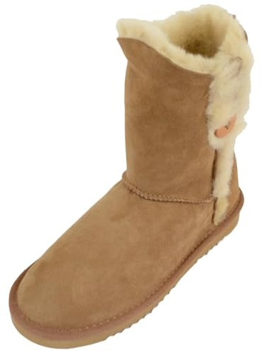 SNUGRUGS Womens Genuine Double Faced Sheepskin Mid Calf Outdoor Boot with Button Detail