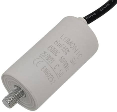 Lumonic Startkondensator 8µF 450V | med Kabel I 30x60mm I 8uF I Motorkondensator med plasthölje I Driftkondensator I för pumpar, gräsklippare, verktyg