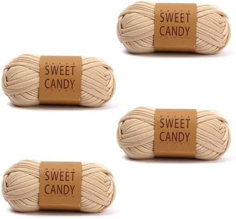 GIDWRIY 4 Pièces Fil pour Crochet Camel,Polyester Yarn,Tshirt Yarn,Fil de Coton Epais pour Crochet,Fils pour Crocheter Sac a Main,Thick Cotton Yarns,Douce Fils à Tricoter pour Adulte Bricolage