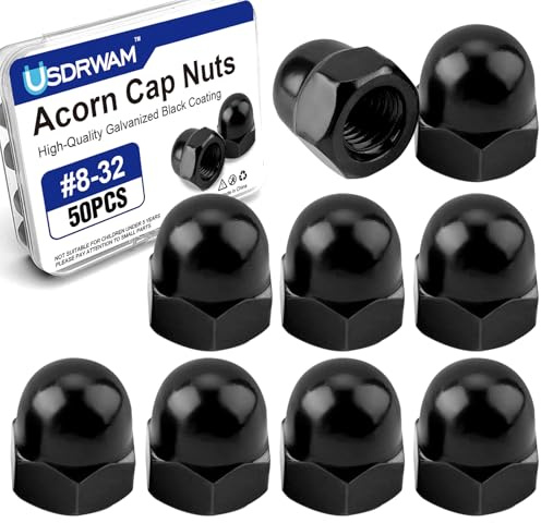 50Pcs #8-32 Acorn Cap Nuts, Zinc Plating-Black Hex Head Acorn Cap Nuts, Stainless Steel 18-8 (304) Hexagon Dome for Indoor Outdoor
