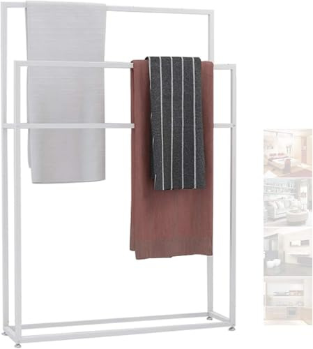 Toallero independiente – Elegante soporte de metal para toallas de baño en 3 colores (blanco) – Diseño que ahorra espacio (75 x 20 x 110 cm)