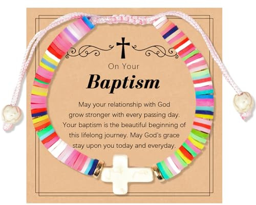 Jragoine Cross Bracelet Baptism Gifts for Girl, Adjustable Size Christening Gifts for Girls, Religious Christian Bracelets for Christmas, Birthday, Easter, Graduation (Batispm)