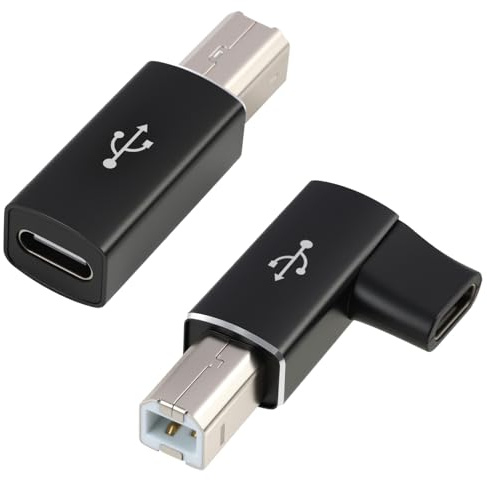 JiaHeHe USB C auf USB B Adapter 2 Stück, Gerade und Abgewinkelt Stecker Konverter, Kompatibel mit Drucker, Scanner, MIDI Keyboard, E Piano, MIDI Kabel