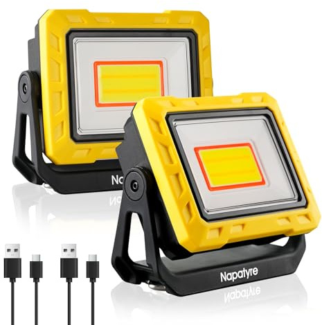 LED Work Light Rechargeable, 2000LM Bright Portable Floodlight with 360° Rotatable Magnetic Base, Battery Powered Outdoor Security Light with Power Bank for Garage Workshop Camping (2 Pack)