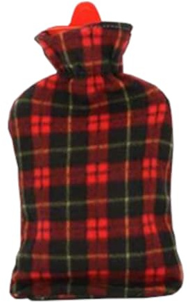 Home Universal Bolsa de Agua Caliente con Funda de Felpa a Cuadros, 2L, Múltiples Diseños, Protección Anti-quemadura, para Calentar Manos, Pies, Espalda y Cuello (Estampado Cuadros Rojo Negro)
