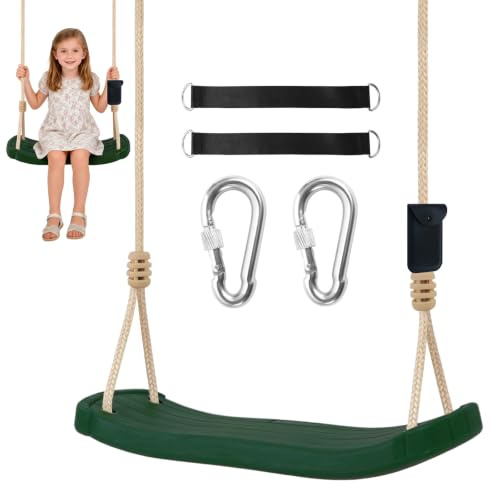 Hryniiex Kids Tree Swing Seat with Tree Straps and Carabiners, Heavy Duty Ergonomic Straight Swing Set for Backyard, Indoor & Outdoor Rope Swing, 264 lbs，Green
