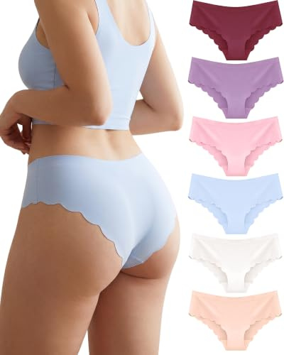 ALL OF SHE - 6 confezioni di mutande da donna, slip senza cuciture, con bordo ondulato, senza cuciture, morbide, invisibili, hipster, comode, multipack, traspiranti, S-XXL, S