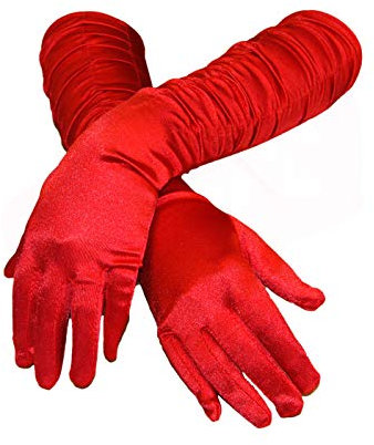 familientrends Handschuhe lang Satin Raffung für Braut Hochzeit Abendmode Gala Gothic, Grösse Accessoire:Einheitsgrösse;Farbe:Rot