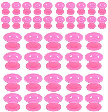 40 Pièce Bigoudis en Caoutchouc,Sans Chaleur,Bigoudi Magique Accessoires Flexibles Outil Cheveux Bouclés Cheveux Portable Cheveux Sans Dommage (Rose)