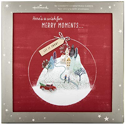 Hallmark - Caja de tarjetas de Navidad benéficas con paisajes navideños (16 tarjetas con 2 diseños ilustrados contemporáneos)
