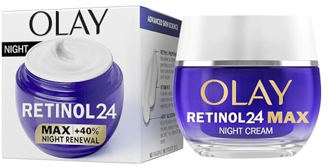 Olay Retinol 24 MAX Nachtcreme Gesichtspflege, Hautpflege mit antioxidativem Vitamin E, 40% Glycerin über Nacht, Anti-Aging-Hautpflege: glättet, erneuert und hydratisiert, 50 ml (im Vergleich zu