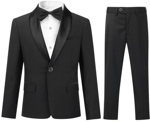 Sliktaa Boys Two Piece Suit Shawl Lapel Blazer Trousers Set Black 10 Years