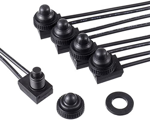 EPLZON 12V Interrupteur à Bouton-Poussoir Etanche ON-OFF SPST Bouton de Commutateuravec Lignes de 4.5 pour camping-car/moto/voiture KP-107 (Lot de 5 pièces,Noir)