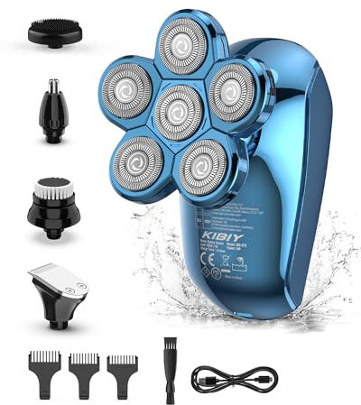 Glatzen Rasierer Herren Elektrisch, Kibiy 5 in 1 LED Kopfrasierer für Glatze, IPX7 Wasserdicht, Bart Nasenhaar Trimmer Pflege Kit, Head Shaver for Bald Men, Typ C - Aufladung