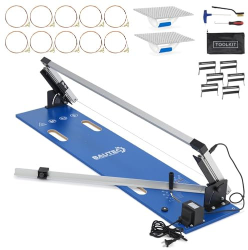 BAUTEC Styroporschneider GAZELLE Modell 2 » Tischgerät mit 200 Watt, Schnittlänge 1.300mm » Inkl. 10 Schneidedrähte, Gerüsthalterung, Schleifraspel, Fußschalter » Heißdrahtschneider