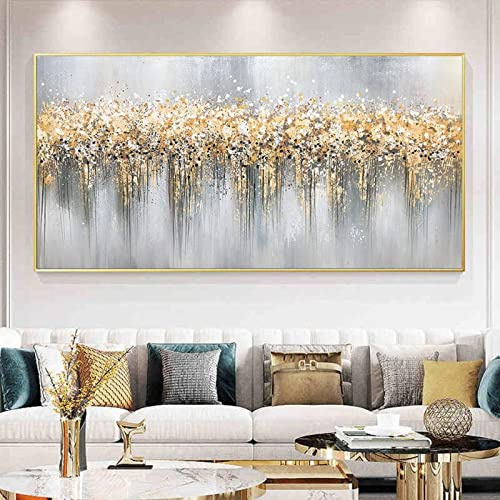KADING Stampa su tela Lamina d'oro Dipinto ad olio stampato Dipinto di fiori bianchi dorati Quadri di fiori astratti Immagini di quadri di grandi dimensioni 100x200cm(39x79in) Cornice interna
