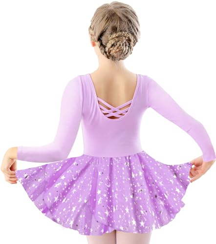 DANSHOW Kinder Ballettkleidung Mädchen Tanzkleider Mädchen Lange Ärmel Balletttrikot Ballettanzug Tanzkleid mit Chiffonrock(40421-09Y-M)
