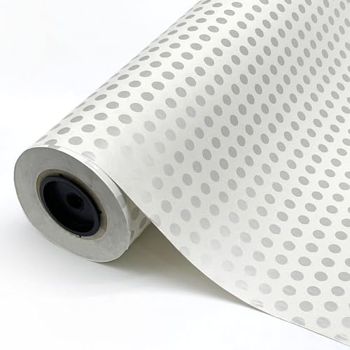 Papel de regalo en bobina. Rollo grande de 100M. Ideal para: Comercios, envolver regalos, cumpleaños y Navidad. (62 cm, Lunar plata)