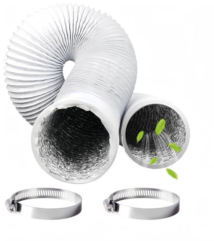 Abluftschlauch 100mm, PVC Flexibler Lüftungsschlauch Abluftrohr Lange 6M, mit 2 Edelstahl Schlauchschellen, verwendet für Klimaanlagen, Wäschetrockner, Abzugshaube Trockner Schlauch (6M)