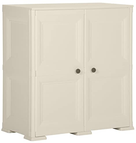 LAPOOH Kunststoffschrank 79x43x85,5 cm Holzdesign Cremefarbend, Lagerschrank, Kunstoffschränke, Putzmittelschrank, Beistellschrank, Geräteschrank, Mehrzweckschrank