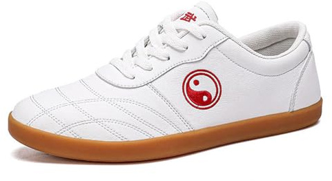 Hommes Femmes Martial Art Chaussures Casual Respirant Conduite Marche Sneakers Dentelle-Up en Cuir Qi Gong Beijing Appartements Chaussures,Blanc,45 EU