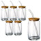 gouveo 6er Set Trinkgläser 350 ml Dose mit Deckel und Strohhalm - Cocktail Gläser aus Klarglas - Longdrinkgläser in Dosenform - Glasbecher mit Strohhalm und Bambusdeckel (TGR350DT)