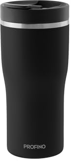 PROFINO Barista Thermo To Go Becher 0,35 L | Schwarz | Auslaufsicher dank Doppellock-System | BPA-frei | Spülmaschinengeeignet | Edelstahl Thermobecher Kaffee to go hält 3h warm & 6h kalt