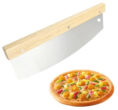 LUPATDY Tagliapizza,Tagliapizza in Acciaio Inox 32cm,Manico in legno massiccio,Coltello Mezzaluna per Tagliare Verdure, Erbe, Carne, Alimenti-Impugnatura Ergonomica,Taglio Preciso e Efficiente