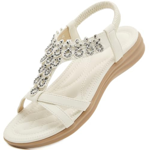 Acfoda Sandalias Mujer Verano Planas Ortopedicas Chanclas Bohemio Sandalias de Playa Casual Cómodas Zapatos Blanco 37