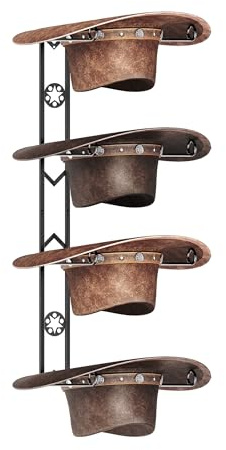 Simaixing 4 perchas organizadoras de sombreros de vaquero para pared, estante para sombreros occidentales montado en la pared con estrella decorativa, soporte de metal para sombreros de vaquero