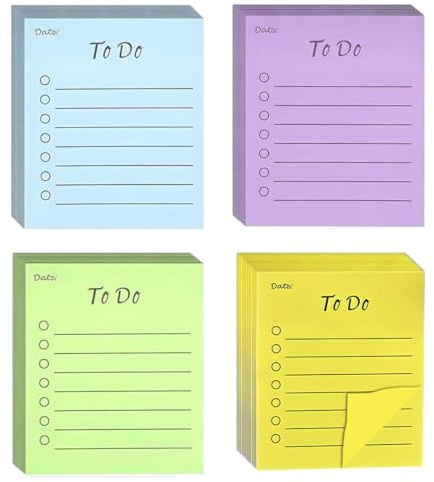 GHPKOTW 4 Pezzi Foglietti Adesivi, 200 Fogli To Do List Sticky Notes, Blocco Note Autoadesive A Righe, Note Adesive Colorate Riutilizzabili, Liste Di Cose Da Fare, Per Scuola Ufficio Famiglia