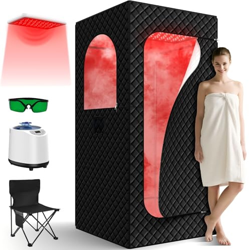 Sauna a vapore portatile a infrarossi per la casa - Generatore di vapore per bagno di vapore con 660 nm Red Light Therapy, 3 l, 1200 W, riscaldamento rapido, generatore di vapore con telecomando