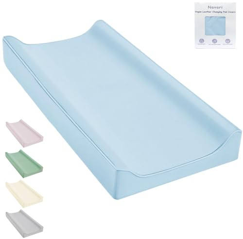 Vegan Leather Changing Pad Cover - 31X 16 - Waterproof Wipeable, Extra Thick & Portable & Non-Slip Diaper Mat - Fits Standard Changing Tables for Baby Boy Girl (Blue) (NO Pad Included)