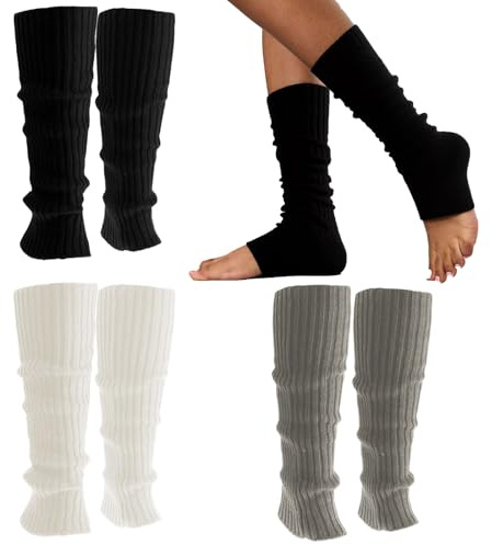 3 Pairs Leg Warmers, 80s Ribbed Knitted Ladies Preppy Boot Socks, Stylish Y2k Sports Party Yoga Ballet Accessories for Women Girls