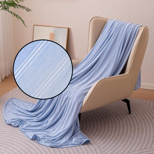 Amazon Basics Striped Cooling Blanket for Hot Sleepers, Reversible Lightweight Thin Throw Blanket for Bed, Couch and Sofa, King (90 x 108), Blue Striped