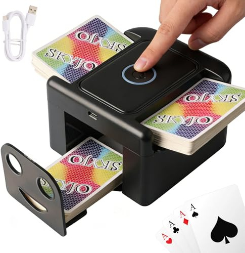 Buldoospok M5 Mélangeur de Cartes Automatique Rechargeable 1 à 2 Jeux - Silencieux Mélangeur de Carte électrique pour UNO Skyjo Romme PILI, Portable Smart Card Mixer avec Palette