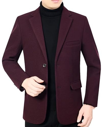 Generico Blazer Uomo Casual, Blazer da Uomo in Lana, Giacca Sportiva in Tweed A Spina di Pesce Bordeaux con Tasca, Giacca da Lavoro Slim Fit A Due Bottoni per Autunno Inverno