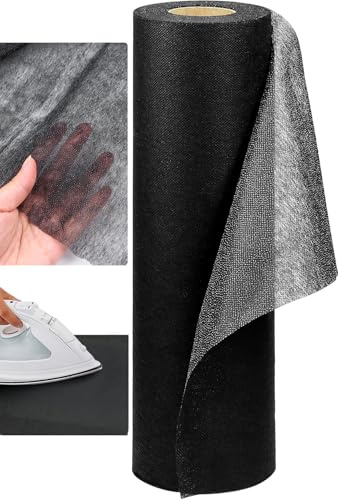 KOVSGQ Strykfleece strykinlägg för förstärkning, 30 cm x 13,65 m, strykflik för tyg, strykbart fleecetyg, inläggstyg, svart 25 g/m² fleece för strykning för strykveck, syhantverk, förstärkta kläder