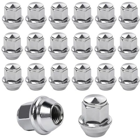 GOEDCH 20 stycken krom sluten ände M12 x 1,5 Lug Spår: M12 x 1,5 endelad krom hjulmuttrar i originalstil, lock stängd konisk krage kompatibel med de flesta Ford-modeller