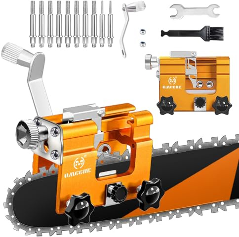 OMCCHK Chainsaw Sharpener Jig Kit, Portable Manual Chainsaw Chain Sharpener Tool, 4-22 Inch Gas & Electric Chainsaws Compatible, Chainsaw Blade Sharpener with 10 Sharpening Steels