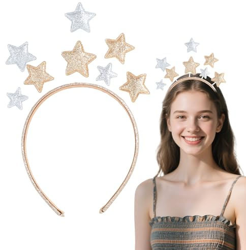 Karneval hårband stjärnor, glitter stjärnor silver guld diadem, jul stjärna hårdekoration, söta stjärnpannband för jul, karnevaler, födelsedagsfest (guld)