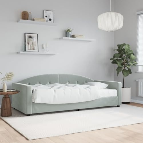 Frdhee Lit boxspring avec matelas, gris clair, 90 x 190 cm, lit rembourré en velours, pour matelas, chambre à coucher, montage facile