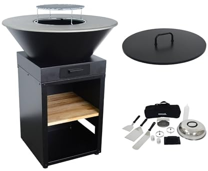 sweeek - Brasero Barbecue Ø81.5cm avec Grille de Cuisson. Espace de Rangement. Couvercle et ustensiles